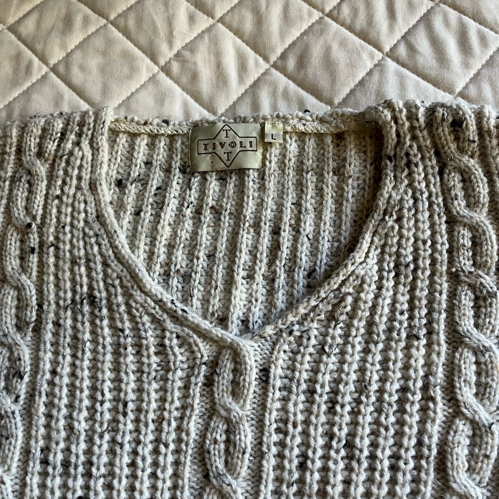 Tivoli Cream Cable Knit V-Neck Sweater